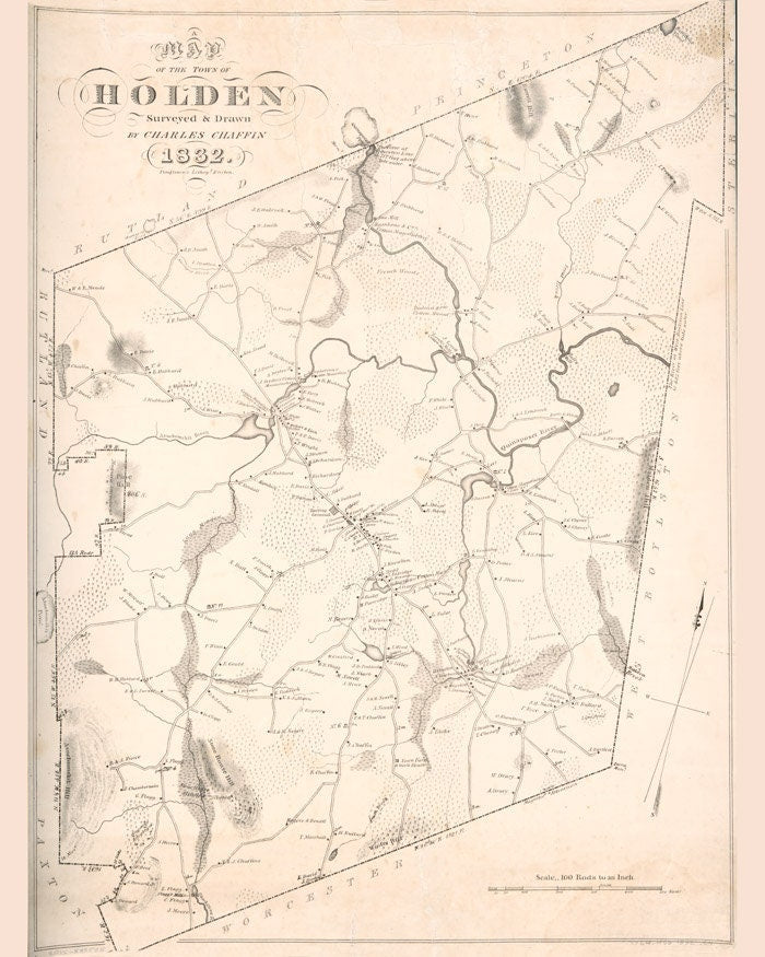 1832 Map of Holden Massachusetts