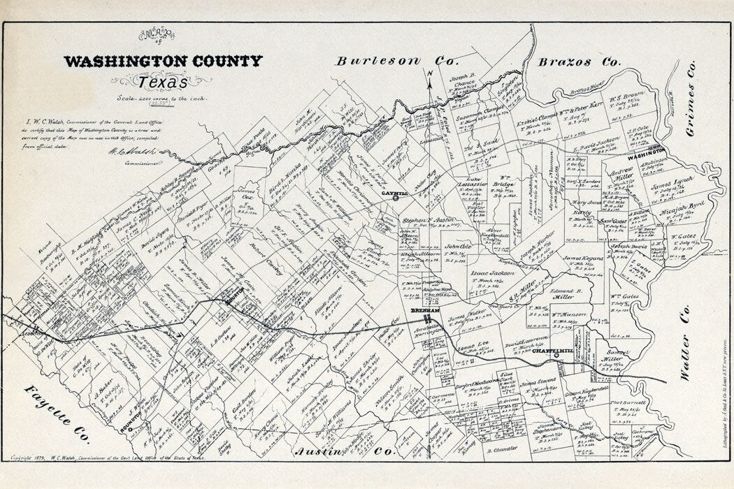 1879 Map of Washington County Texas