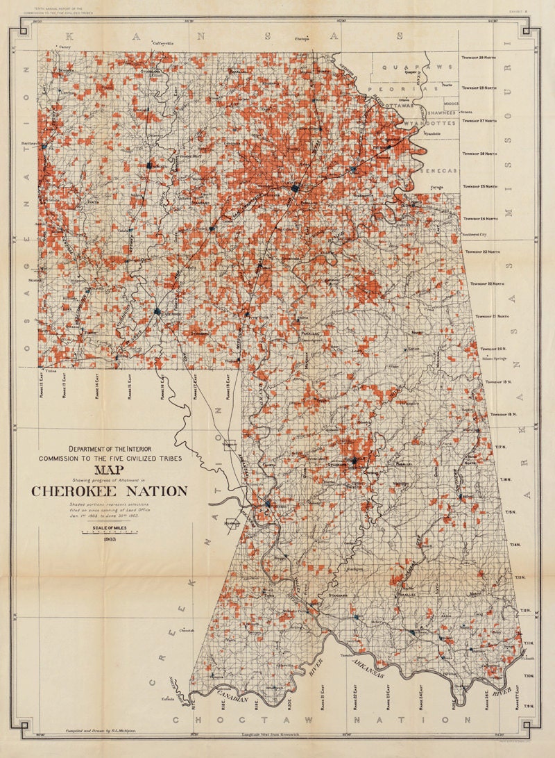 1903 Map of the Cherokee Nation Oklahoma
