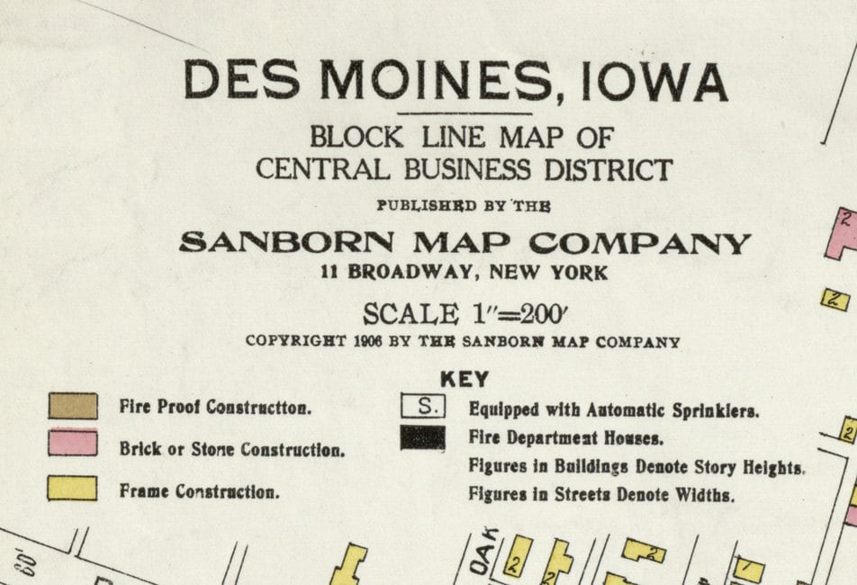 1906 Map of Des Moines Polk County Iowa