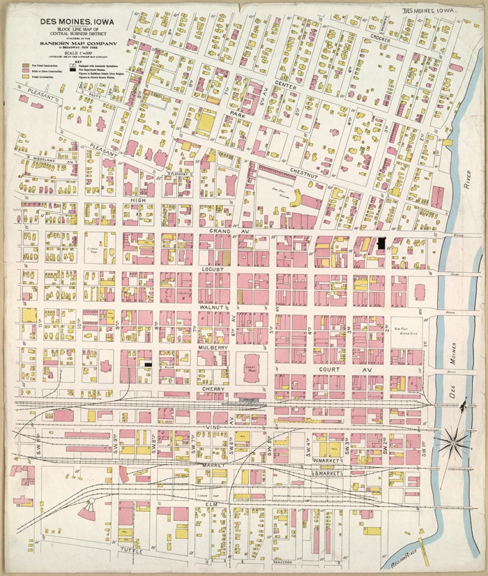 1906 Map of Des Moines Polk County Iowa