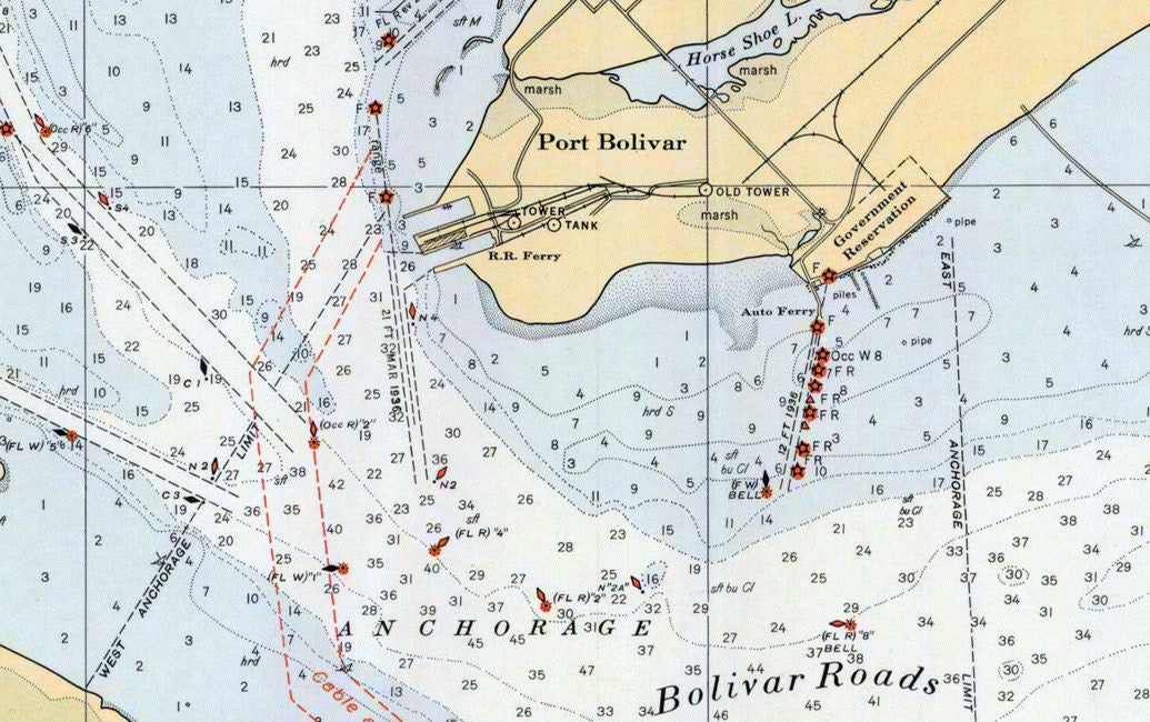 1936 Nautical Map of Galveston Bay Texas