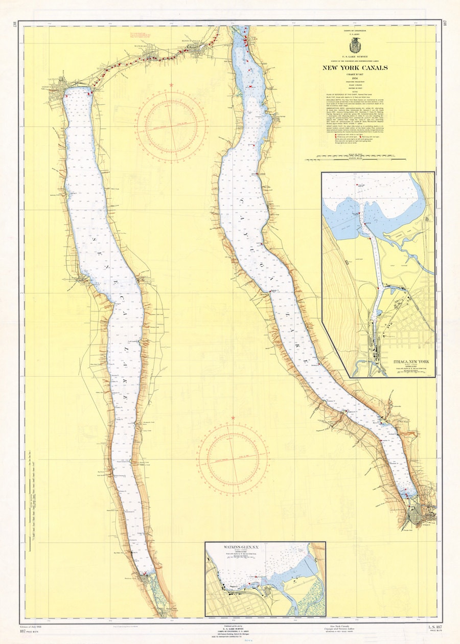 1956 Nautical Map of New York Finger Lakes