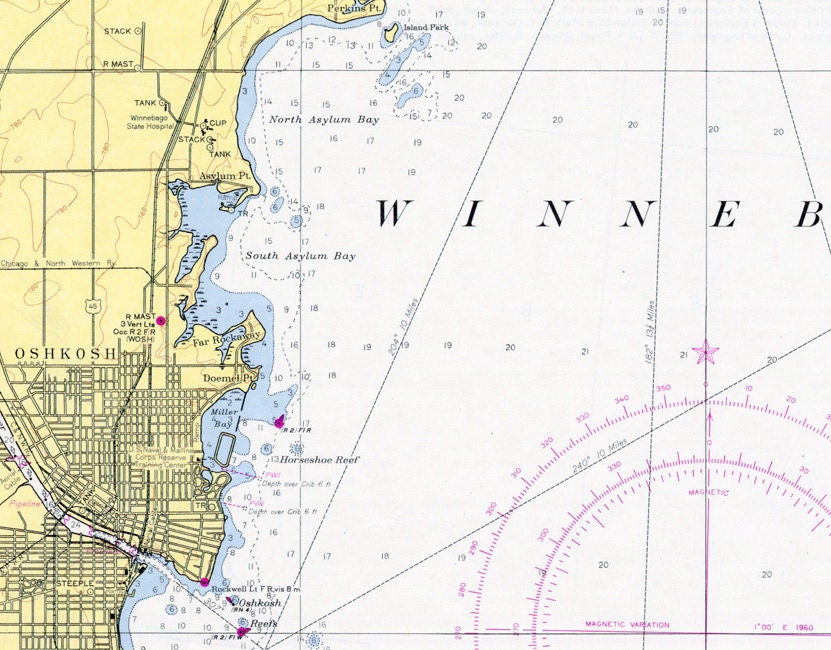 1964 Nautical Map of Lake Winnebago Wisconsin