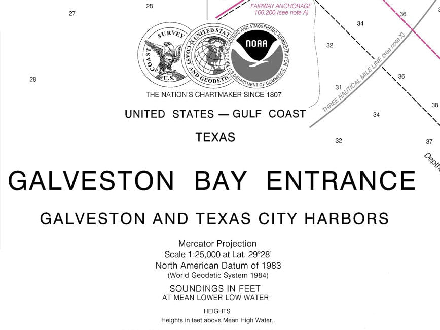 2011 Nautical Map of Galveston Bay Texas