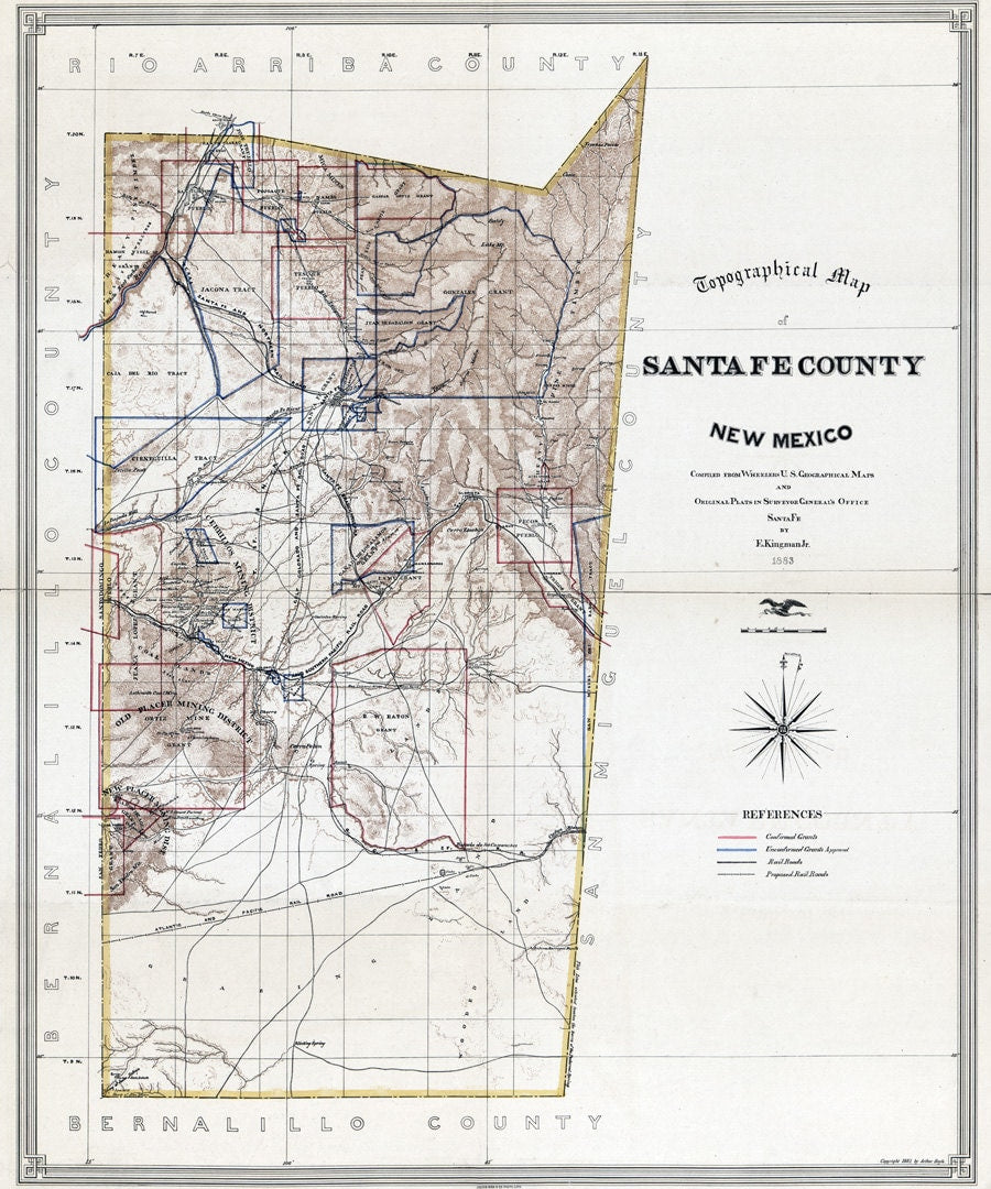 1883 Map of Santa Fe County New Mexico