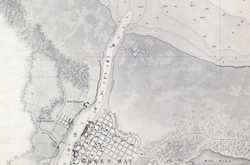 1853 Nautical Map of Green Bay and Entrance to Fox River Wisconsin