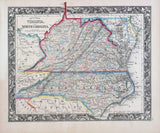 1860 County Map of Virginia and North Carolina