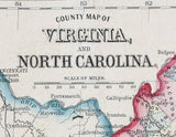 1860 County Map of Virginia and North Carolina