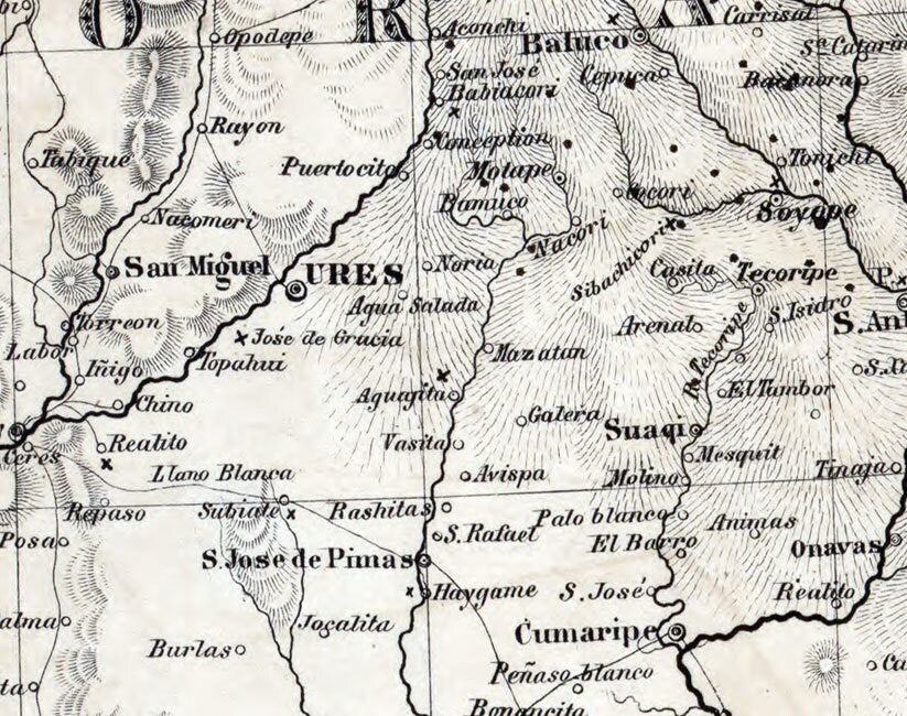 1858 Map of Gadsden Purchase Sonora New Mexico Chihuaua & California