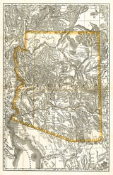 1876 Map of Arizona showing stage lines and counties