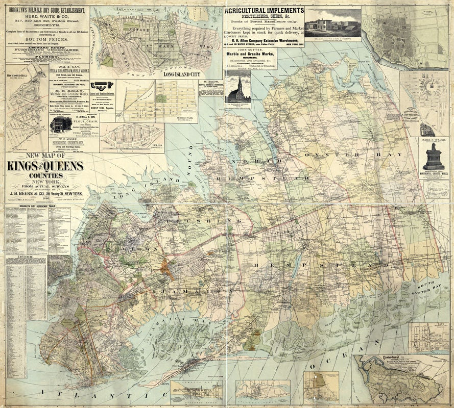 1886 Map of Kings and Queens County New York