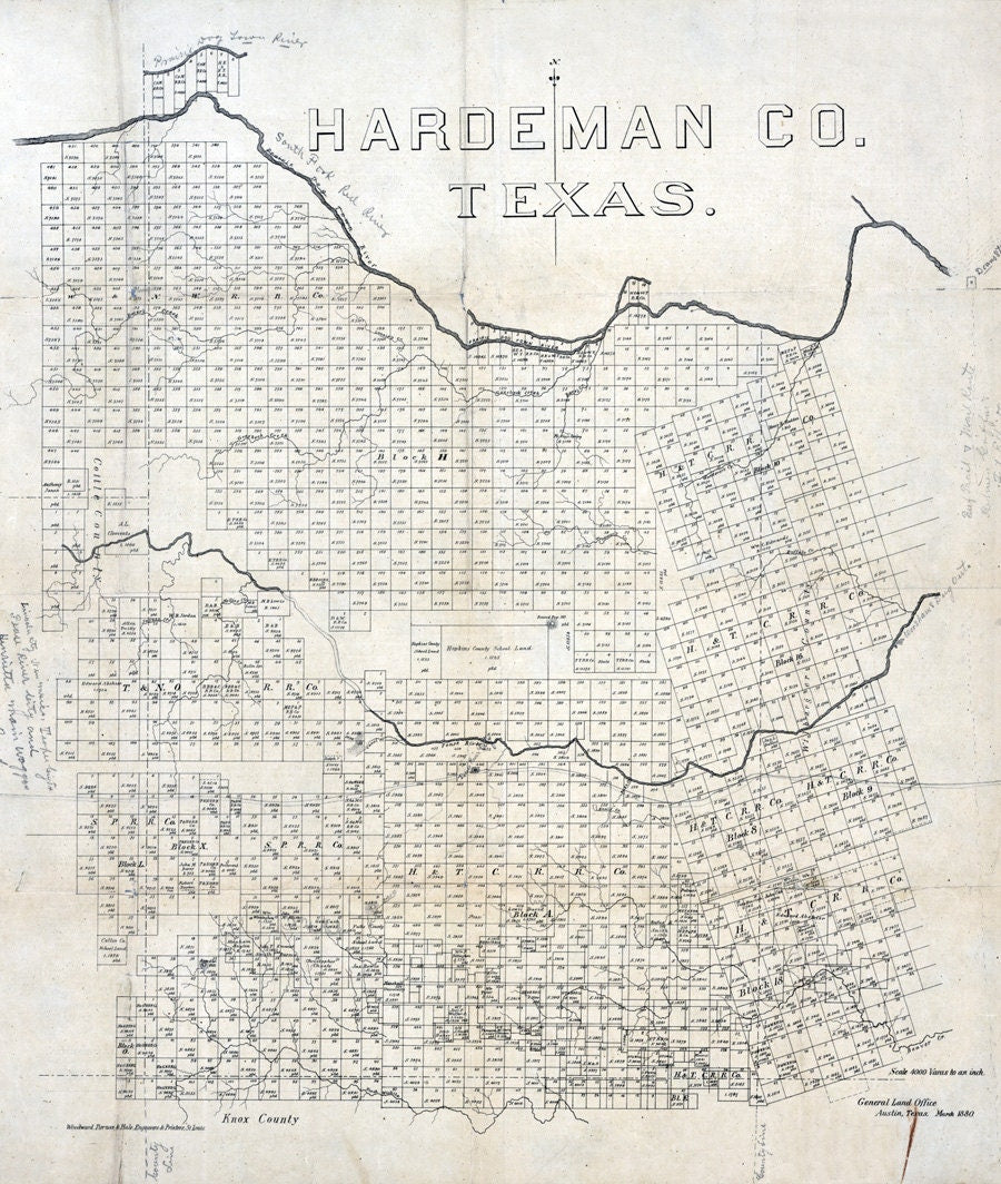 1880 Farm Line Map of Hardeman County Texas