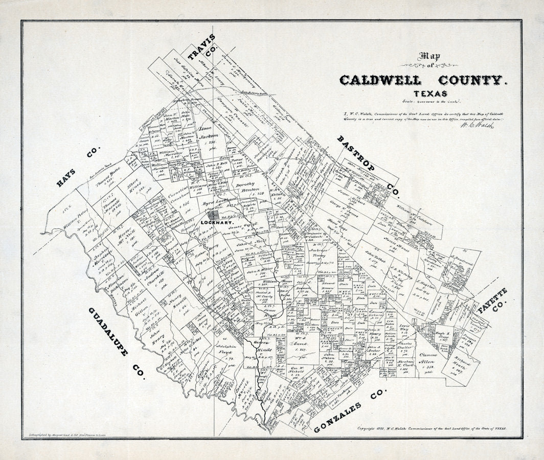 1880 Farm Line Map of Caldwell County Texas