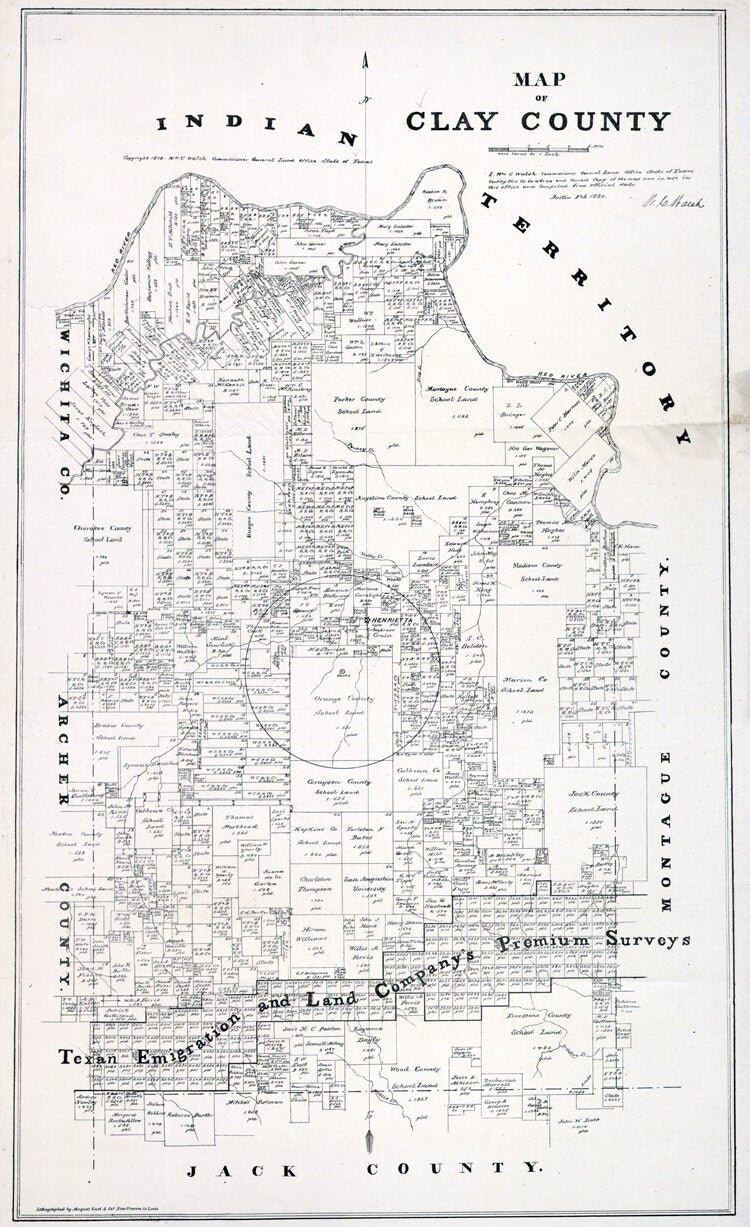 1880 Farm Line Map of Clay County Texas