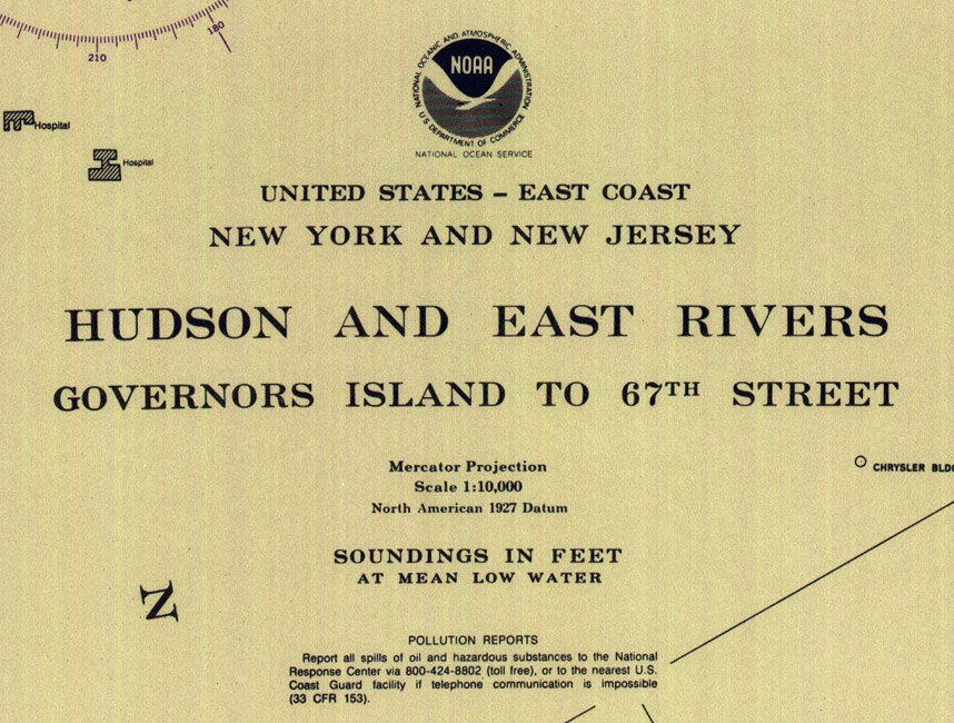 1986 Nautical Map of Hudson and East Rivers New York City