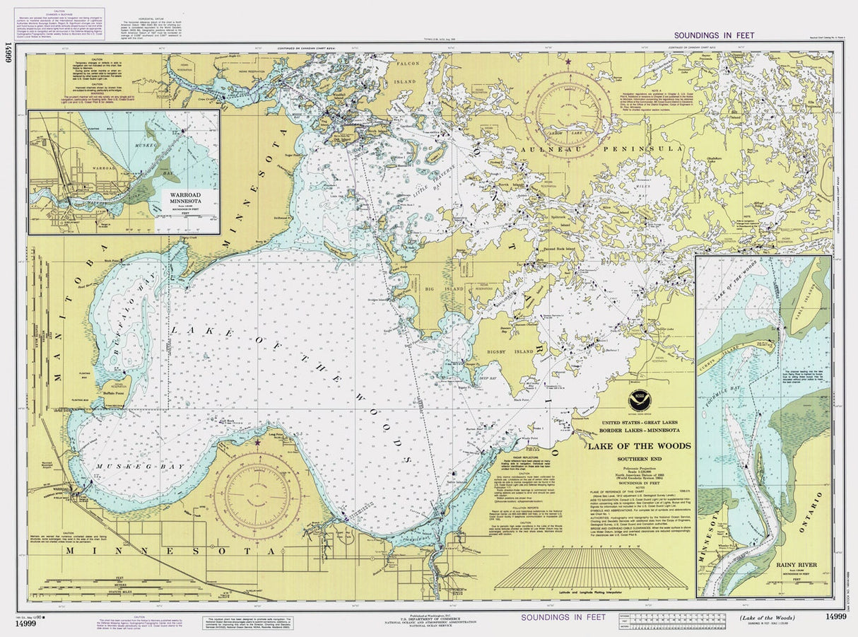 1990 Nautical Map Lake of the Woods Minnesota