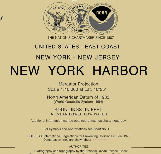 2014 Nautical Map of New York Harbor New York City