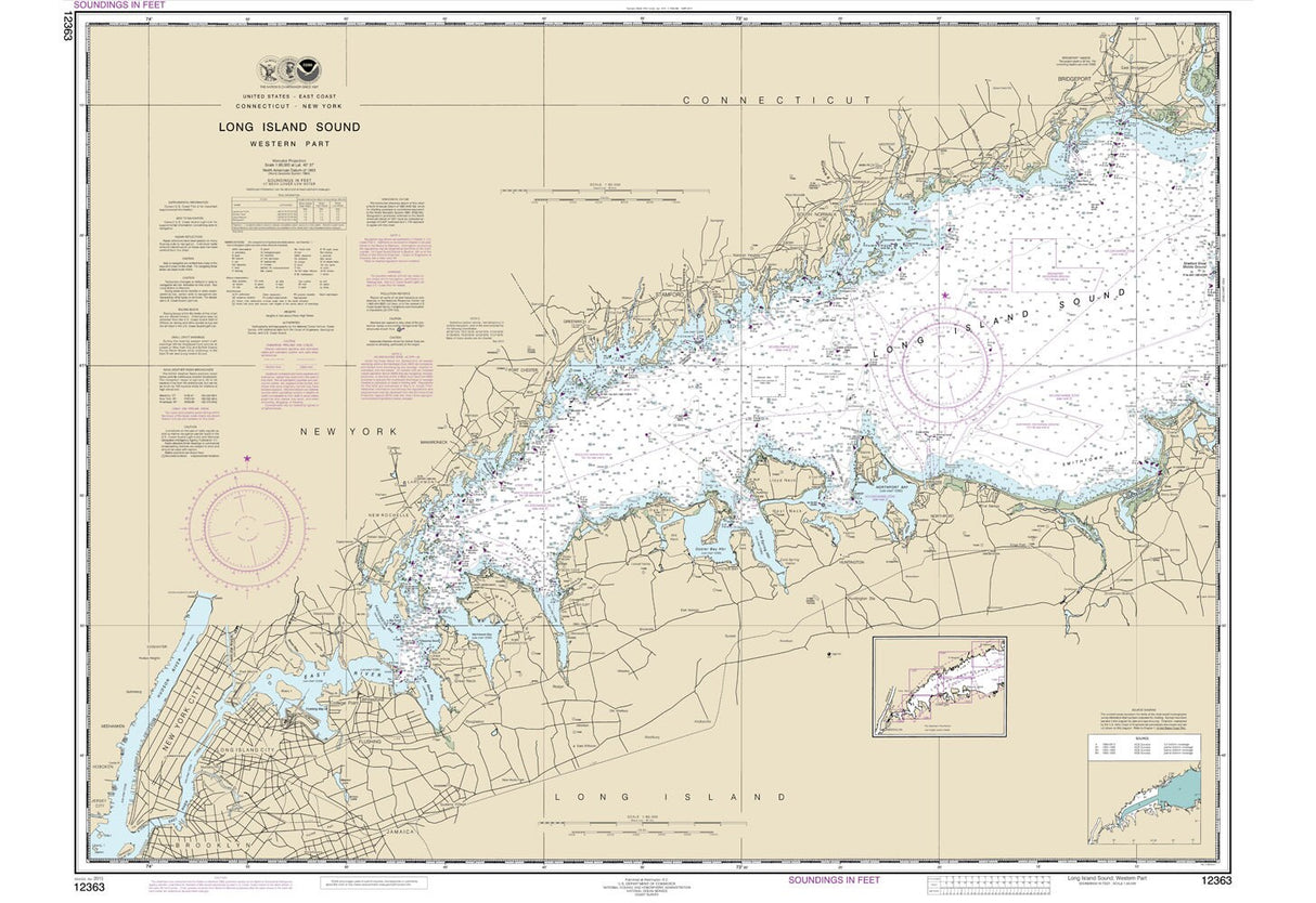 2015 Nautical Map of Long Island Sound Western Part New York