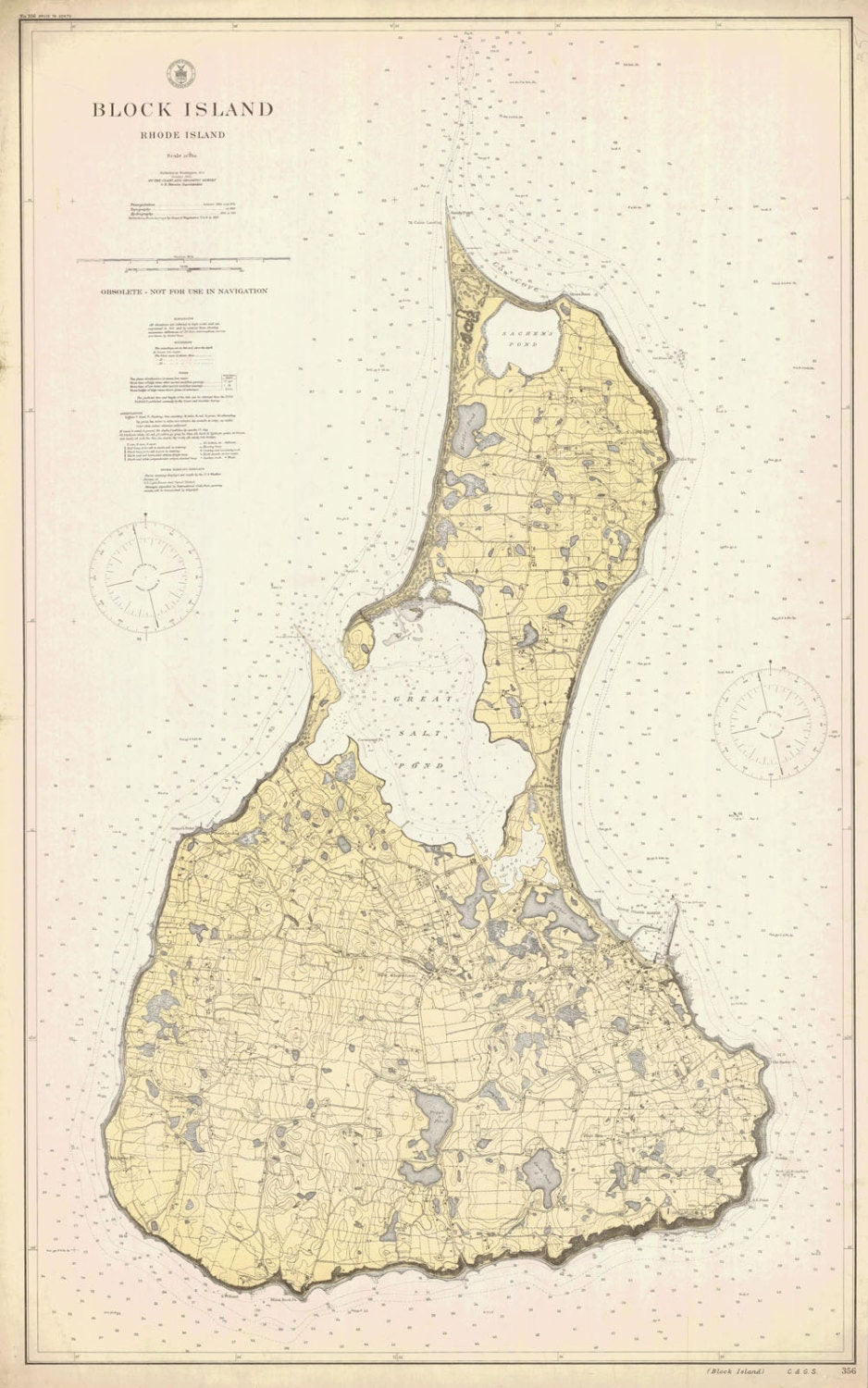 1914 Nautical Map of Block Island Rhode Island