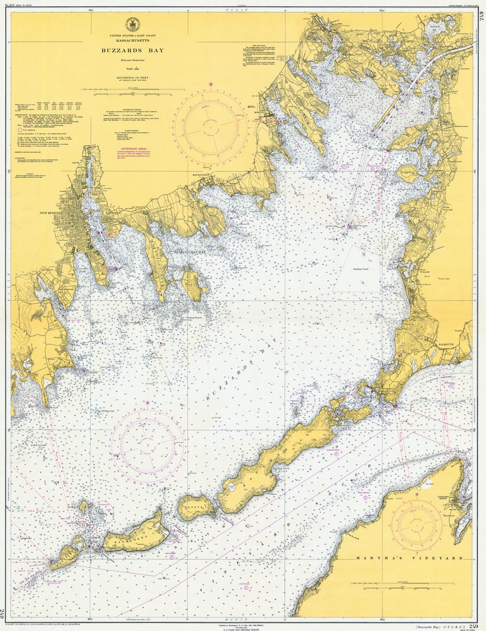 1950 Nautical Map of Buzzards Bay Massachusetts