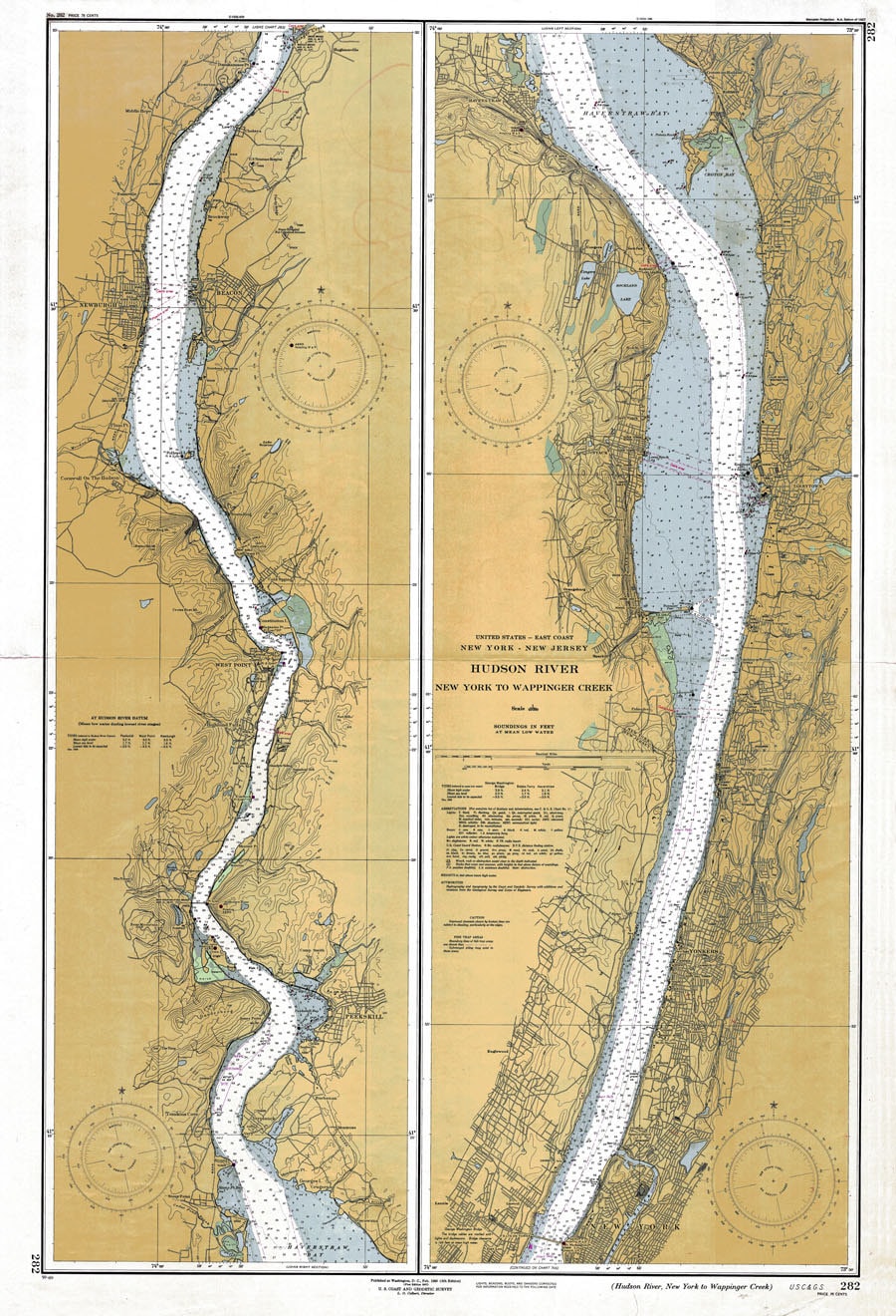 1950 Nautical Map of the Hudson River