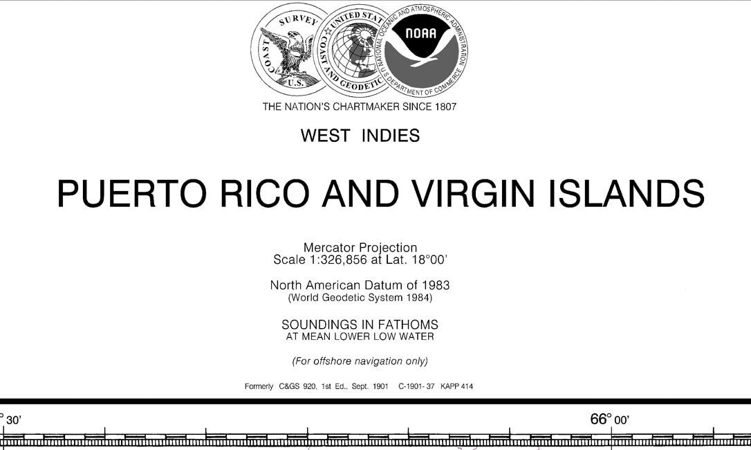 2013 Nautical Map of Puerto Rico and Virgin Islands