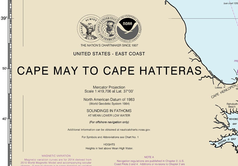 2014 Nautical Map of Cape May to Cape Hatteras