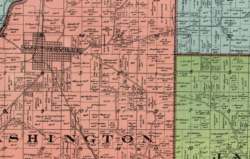 1894 Farm Line Map of Morgan County Indiana Martinsville