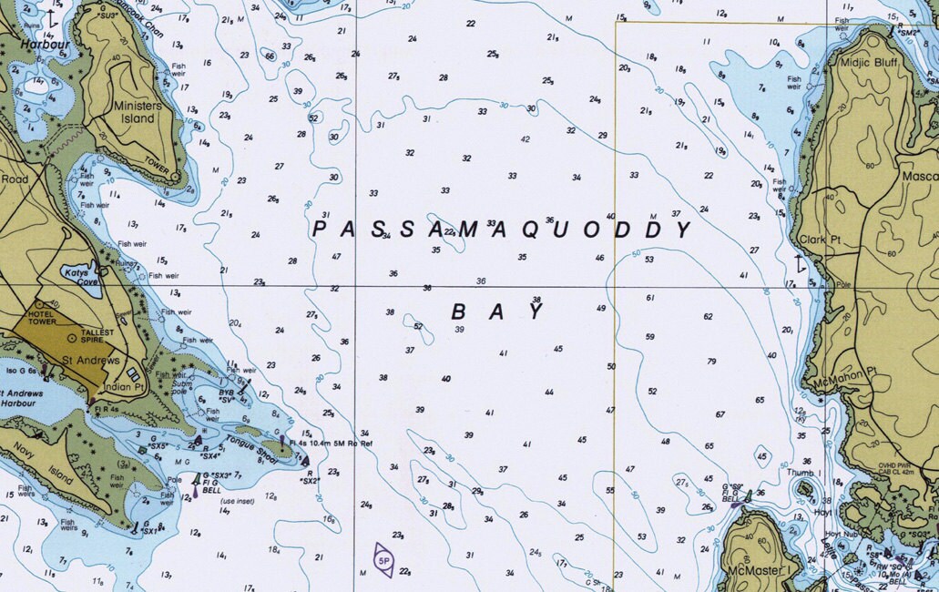 1996 Nautical Map of Passamaquoddy Bay and St Croix River Maine