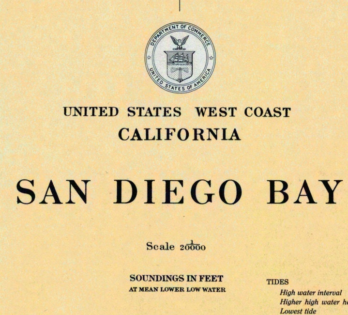 1933 Nautical Map of San Diego Bay California