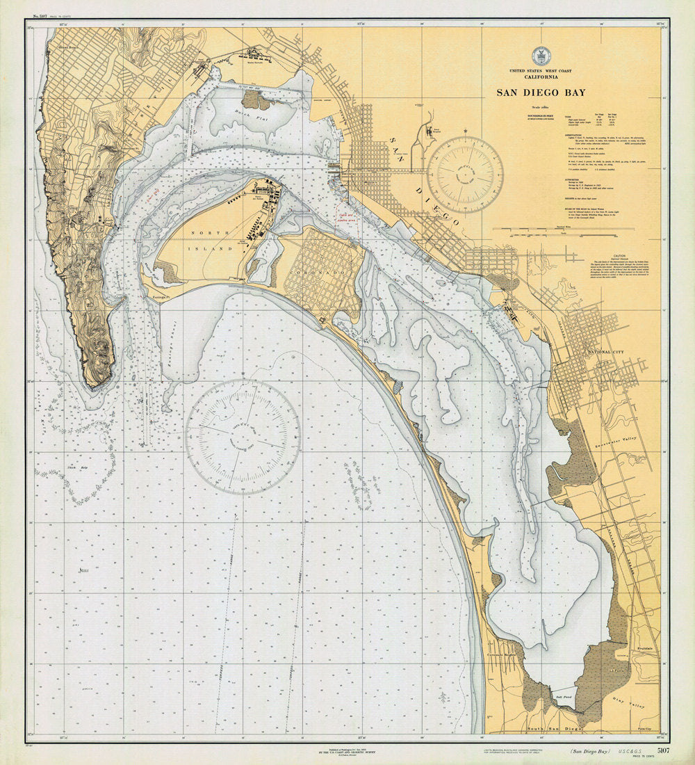 1933 Nautical Map of San Diego Bay California
