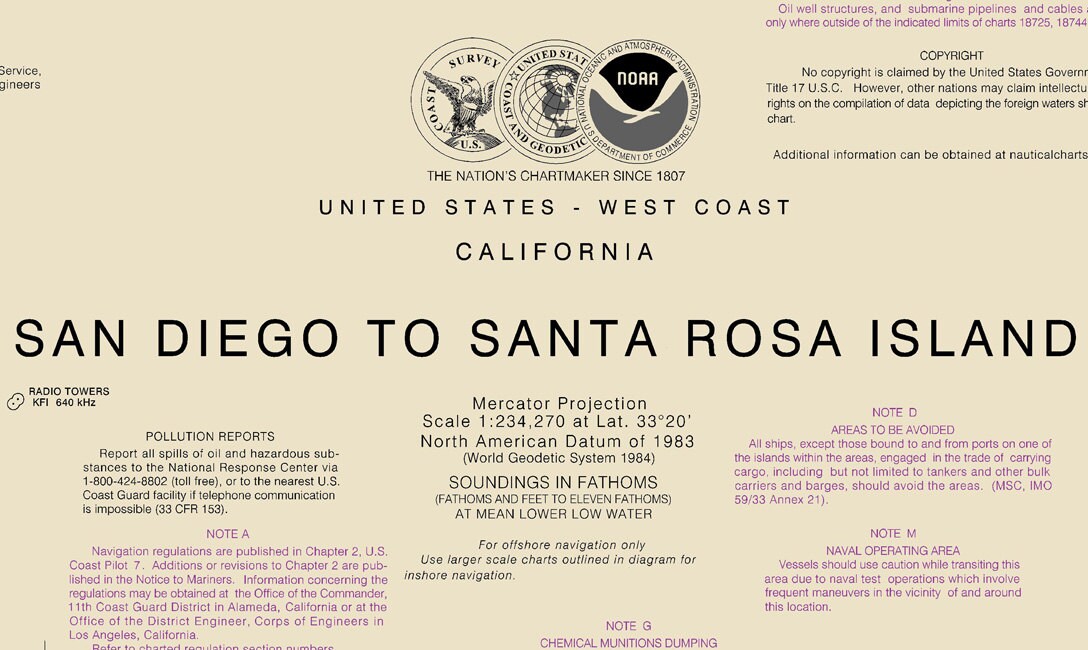 2013 Nautical Map of San Diego to Santa Rosa Island California