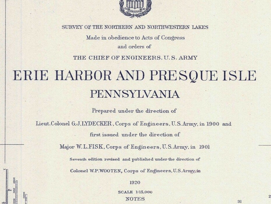 1920 Nautical Map of Erie Harbor and Presque Isle Lake Erie PA