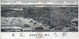 1884 Aerial Panoramic Map of Seattle Washington
