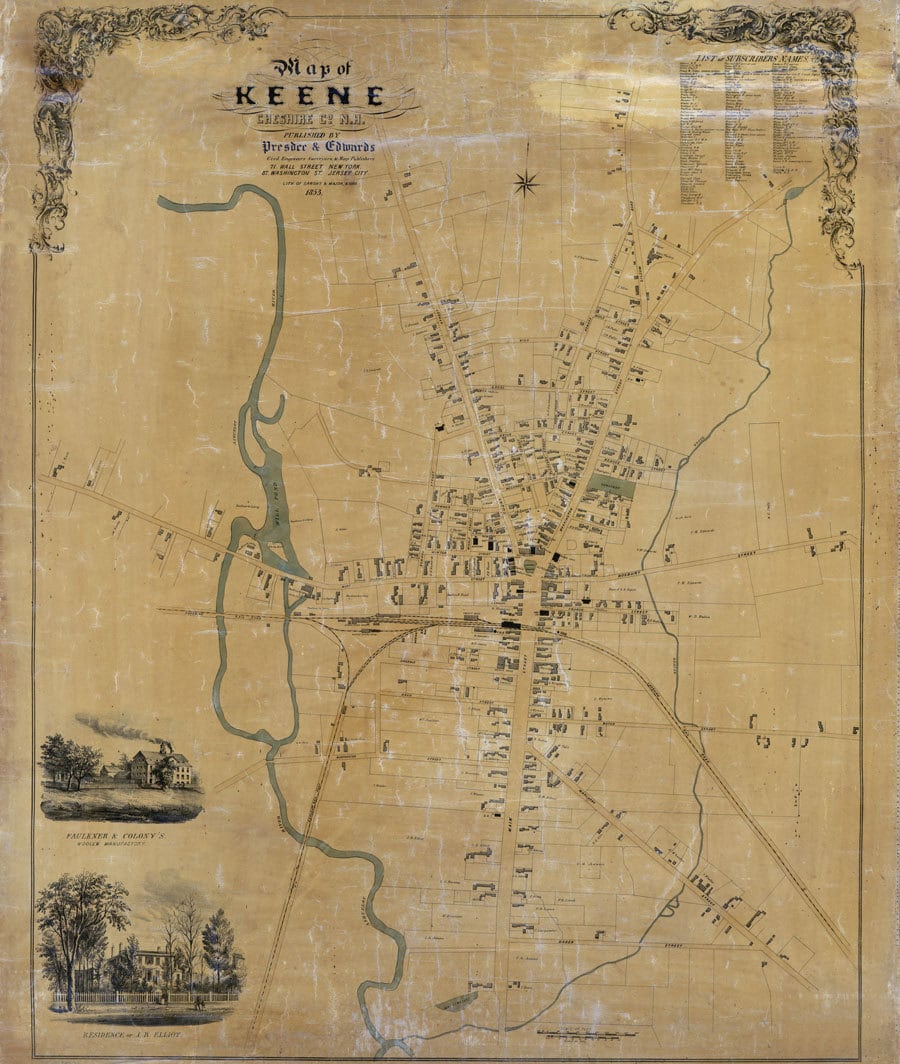 1853 Map of Keene Cheshire County New Hampshire