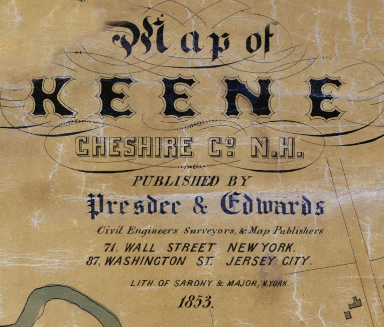 1853 Map of Keene Cheshire County New Hampshire