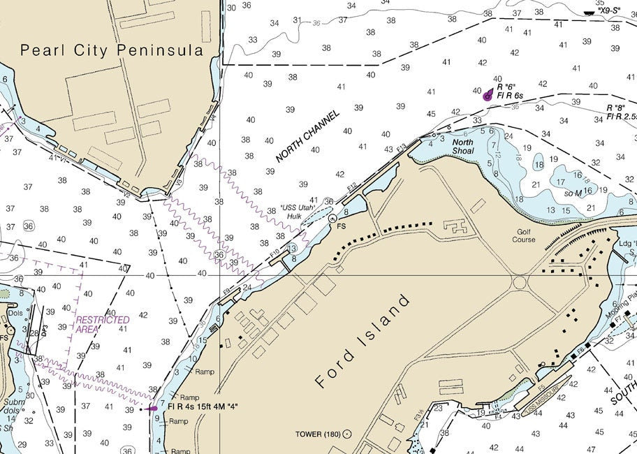 2015 Nautical Map of Pearl Harbor O'ahu South Coast Hawaii