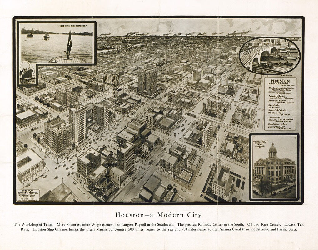 1912 Panoramic Map of Houston Texas