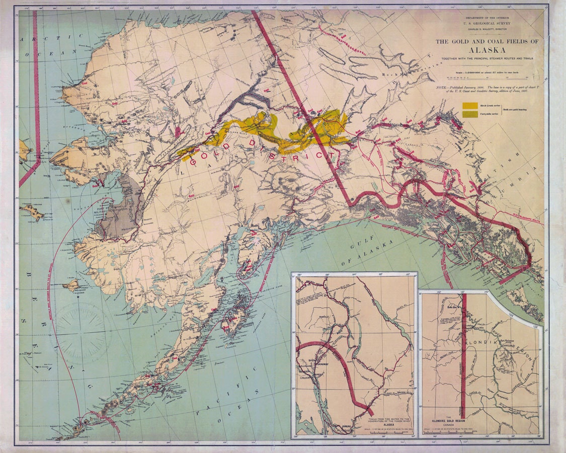1898 Map of Alaska Gold and Coal Fields