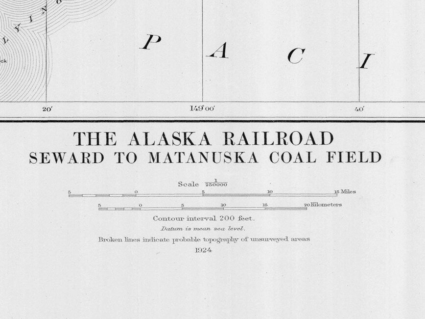 1924 Map of The Alaska Railroad Seward to Matanuska Coal Field