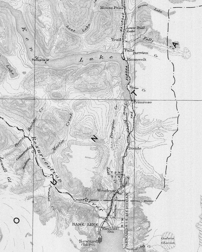 1924 Map of The Alaska Railroad Seward to Matanuska Coal Field