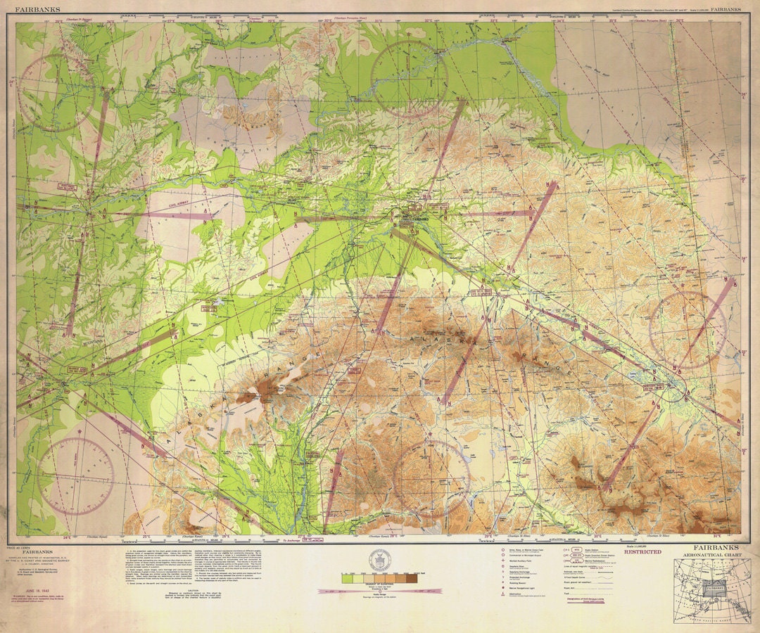 1942 Map of Fairbanks Region Alaska