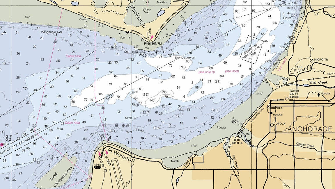 2011 Nautical Map of Cook Inlet Anchorage Alaska