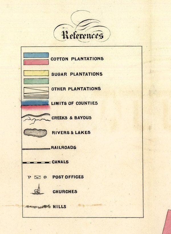 1858 Farm Map Normans Chart of the Lower Mississippi River