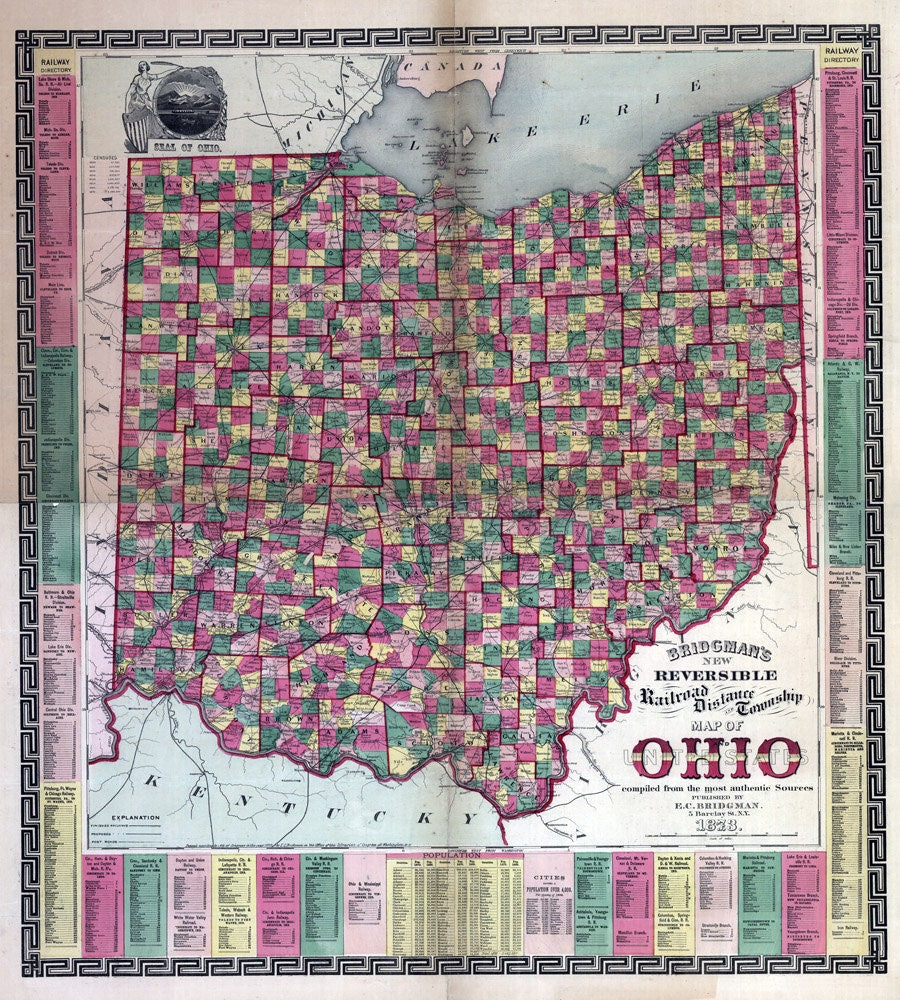 1873 Township & Railroad Map of Ohio