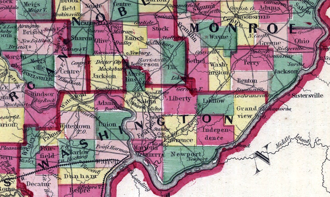 1873 Township & Railroad Map of Ohio