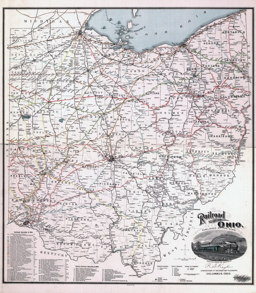 1898 Railroad Map of the State of Ohio