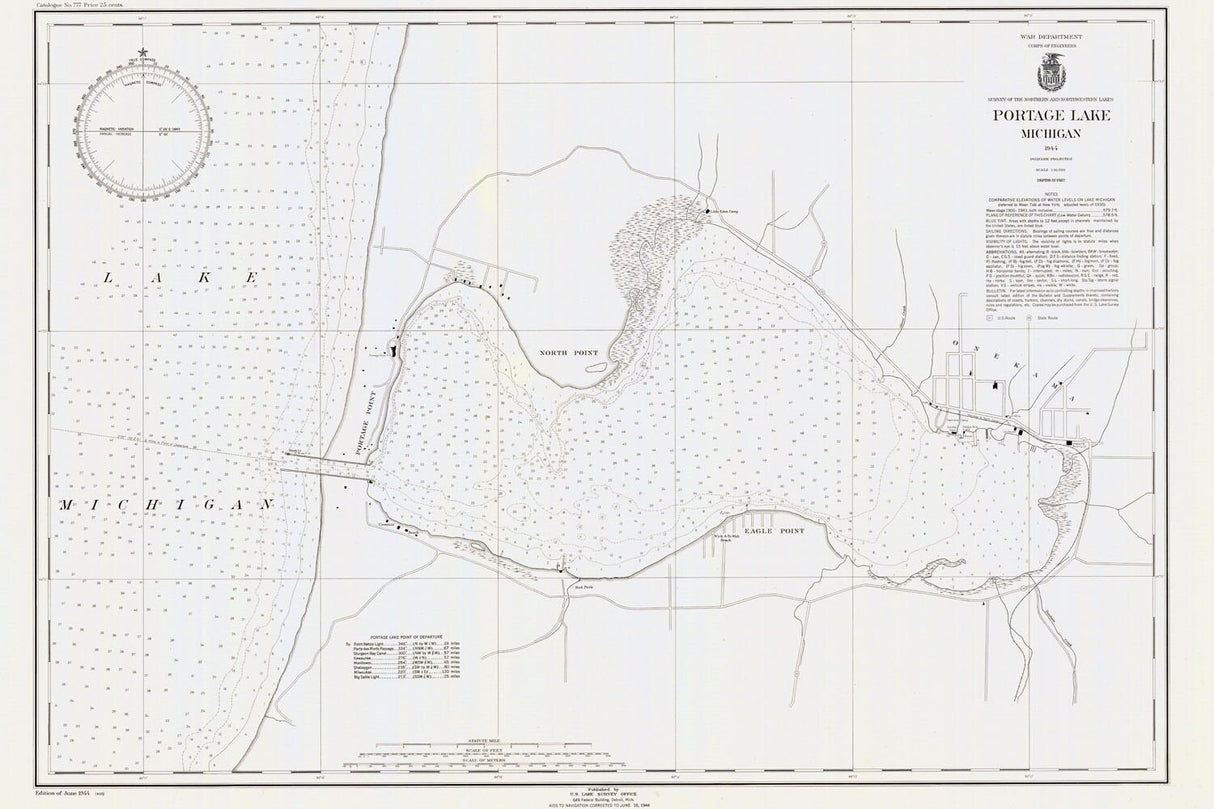 1944 Nautical Map of Portage Lake Manistee County Michigan Onekama