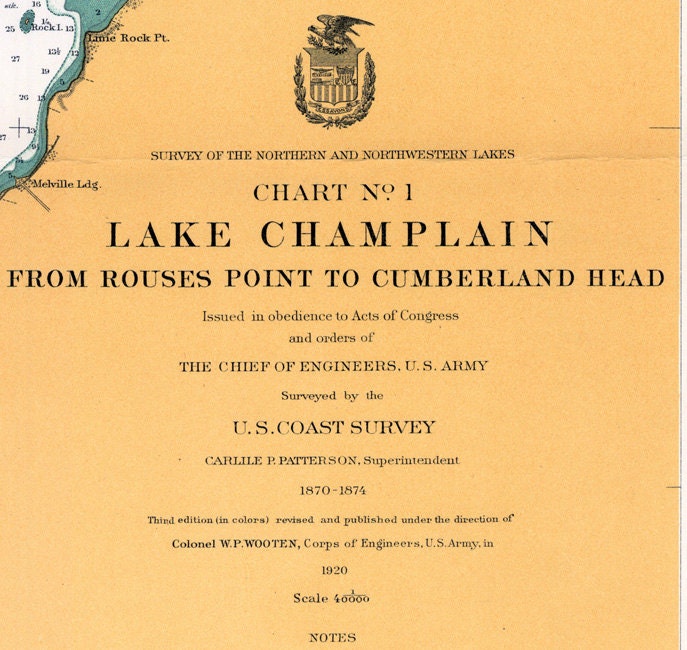 1920 Nautical Map of Lake Champlain New York